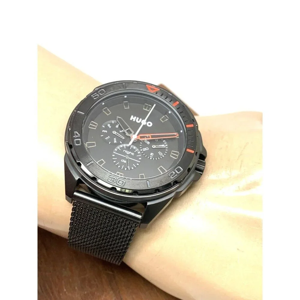 Hugo Boss Men's Watch 1530289 Quartz Black Dial Mesh Stainless Steel 44mm